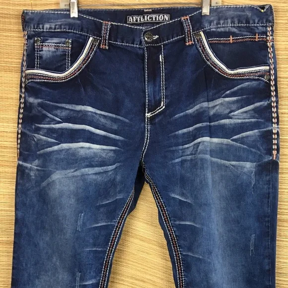Affliction Black Premium Mens Blue Distressed Hot Rod Denim Size 42